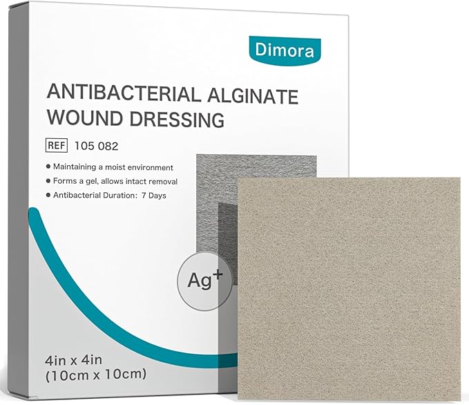 Dimora Upgrade 10 Packs Silver Antibacterial Alginate Wound Dressing Pads，Non-Stick Sterile Gauze，Highly Absorbent & Comfortable，4'' x 4'' Patches