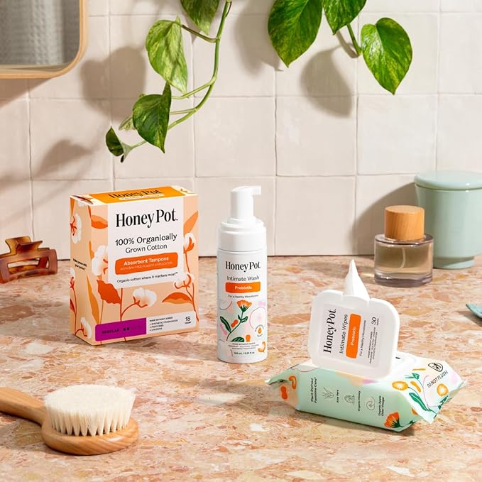 The Honey Pot Company - Prebiotic Feminine Wipes - Daily PH Balancing, Fragrance & Sulfate Free Wipes for Intimate Parts, Body, or Face - Hygiene Products - 30 ct.