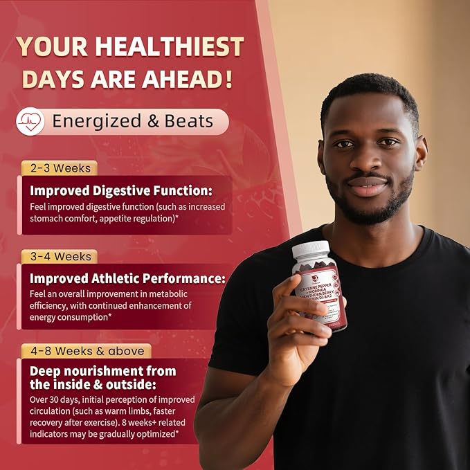 Lukaree 16 in 1 Cayenne Pepper Gummies- Sugar-Free Capsaicin Supplements Complex w/Moringa, Hawthorn, Beet Root - Plus Wormwood, Citrus Bergamot Support Circulation* & Overall Wellness* - 60 CT
