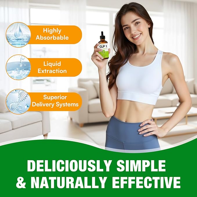 Glp 1 Liquid Drops for Women & Men, 27-in-1 Formula with Chromium, Hydrolyzed Collagen & Prebiotics & More | Vegan, Non-GMO, Fast Absorption - 60 ML(Lemon Flavor)