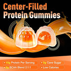 Whey Protein Gummies with BCAA 2:1:1, 10g Protein per Serving for Men & Women, Low Calorie, Sugar Free, Orange Flavor, 120 Count