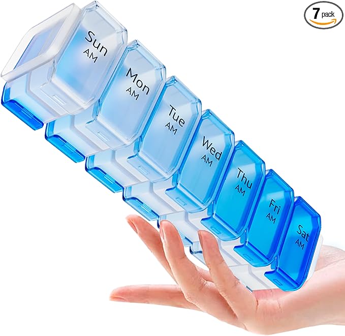 Extra Large Pill Organizer 2 Times a Day – XL Pill Box 7 Day with Big AM/PM Compartments – Fits Large Vitamins, Supplements & Gummies, for 7 or 14-Day Use, Color-Coded, Senior-Friendly, No Spills