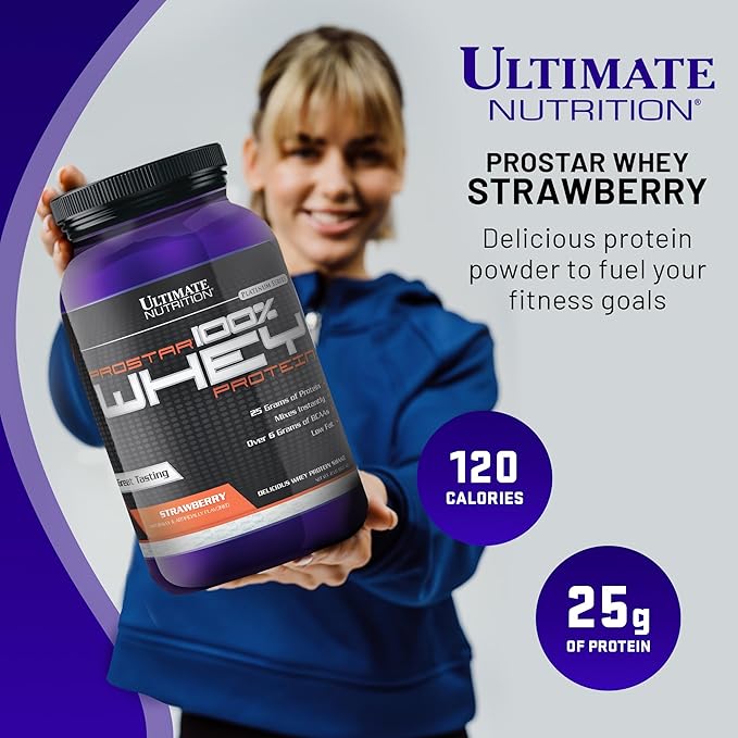 Ultimate Nutrition Prostar Whey Protein Powder Isolate, Strawberry - Low Carb, High Protein Powder Shake for Muscle Gain & Recovery - Low Sodium, Low-Fat & Keto Friendly - 2 lbs Tub