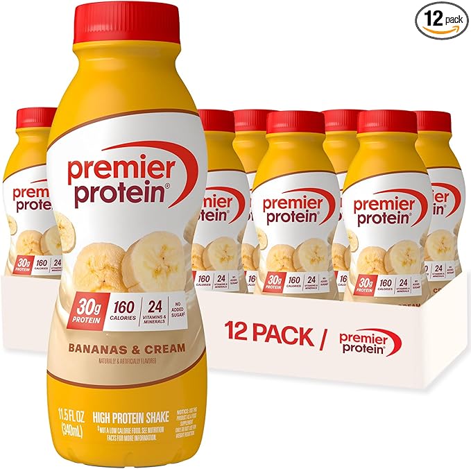 Premier Protein Shake, Bananas & Cream, 30g Protein, No Added Sugar, 24 Vitamins & Minerals to Support Immune Health, 11.5 fl oz, 12 Pack