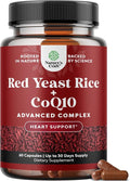 Red Yeast Rice with CoQ10 Supplement - Advanced Healthy Heart & Healthy Cholesterol Levels Formula for Men & Women - Red Yeast Rice Capsules with 1200mg per Serving and CoQ10-60 Count