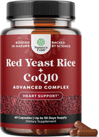 Red Yeast Rice with CoQ10 Supplement - Advanced Healthy Heart & Healthy Cholesterol Levels Formula for Men & Women - Red Yeast Rice Capsules with 1200mg per Serving and CoQ10-60 Count
