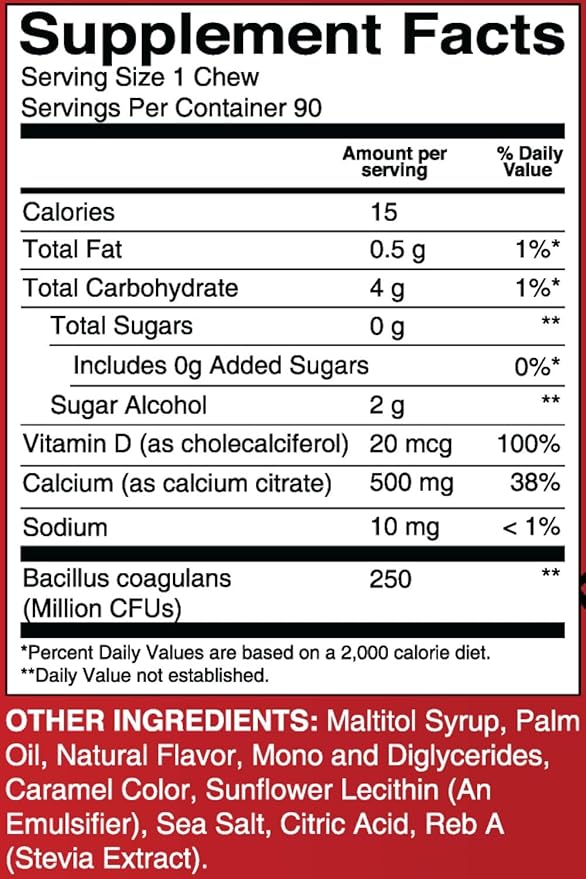 BariatricPal Sugar-Free Calcium Citrate Soft Chews | 500mg with Vitamin D & Probiotics | Caramel Apple | 90 Count (1 Month Supply)