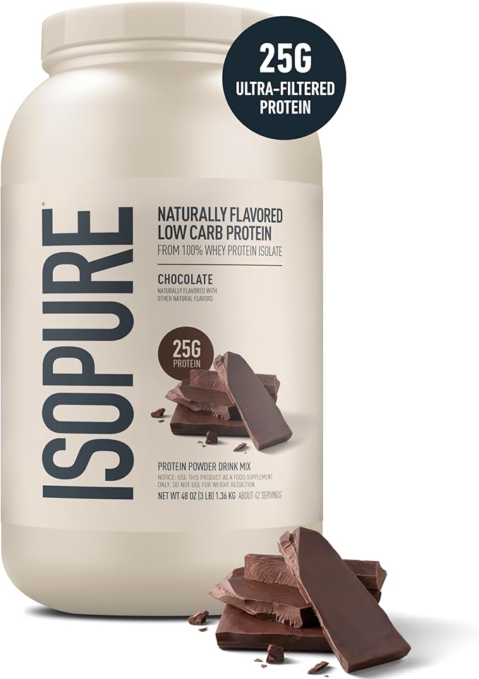 Isopure Low Carb 100% Pure Whey Isolate Protein Powder, Lactose Free, Gluten Free, with Vitamins, Chocolate, 25g Protein Per Serving, 3 Lbs, 42 Servings (Packaging May Vary)