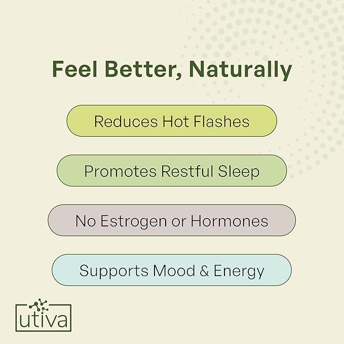UTIVA Menopause Relief | Hormone-Free Menopause Support | Natural Multi-Symptom Relief | Helps Reduce Hot Flashes & Night Sweats | Mood Balance & Joint Support | Estrogen Free, 30 Vegi Capsules