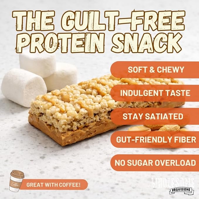 Protein Crispy Rice Treats, 15g Protein, 3g-7g Net Carbs, Low Carb, Fluffy, Soft, Chewy, Gluten Free, High Fiber, Keto-Friendly, No Aftertaste (Fluffy Peanut Butter, 5 Pack)
