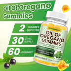 Oil of Oregano Gummies with Black Seed Oil + Vitamin D3, Oregano Oil Organic High Carvacrol, Immune & Digestive Support, Antioxidant Support, Peach & Mango Flavor, 60 Gummies