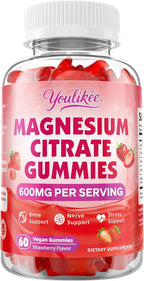 Magnesium Citrate Gummies, High Absorption Magnesium Gummies for Adults, Magnesium Supplement to Support Natural Relaxation, Vegan, Sugar-Free, Strawberry Flavor, 60 Count