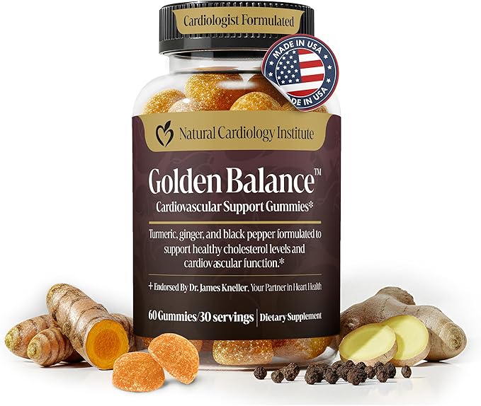 Golden Balance Turmeric Gummies - Turmeric and Ginger Supplement with Black Pepper Extract - High Absorption Turmeric Curcumin Supplement Gummies - Cholesterol Support & Heart Health Turmeric Gummies