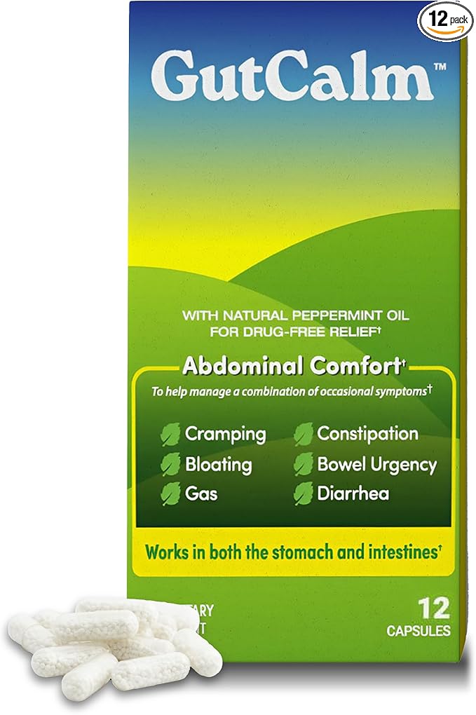 GutCalm - IBS Relief - Peppermint Oil Capsules - Bloating, Gas, Constipation and Digestive Comfort Supplement - 12/ct