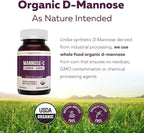 Mannose-C - Organic D-Mannose + Whole Food Vitamin C, Natural UTI Support Supplement to Flush & Cleanse Urinary Tract, Certified Organic Urinary Health for Women, Vegan, Non-GMO (180 Count)