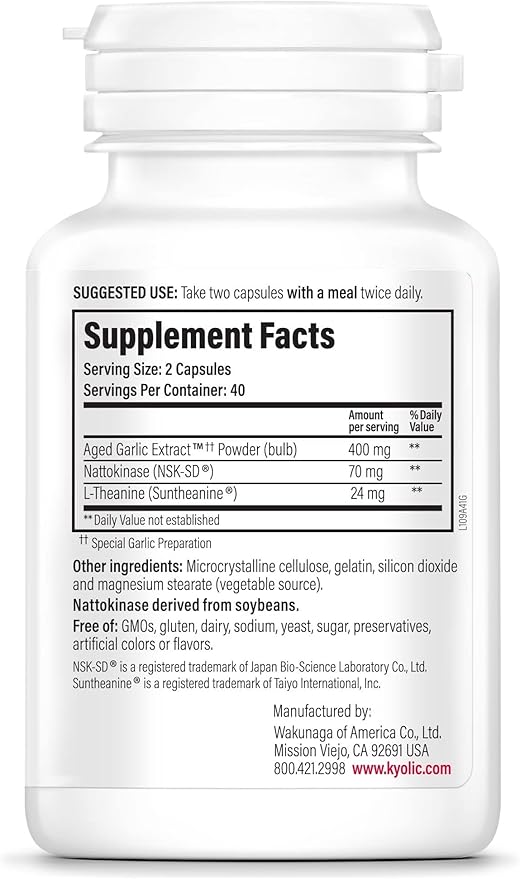 Kyolic Aged Garlic Extract Formula 109 - Blood Pressure Health Support - Cardiovascular Formula - Odorless Herbal Supplement - 80 Capsules (40 Servings)