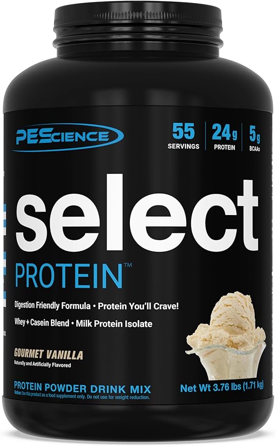 PEScience Select Protein Powder, Whey and Casein Blend, Lean Protein Powder for Women and Men, Low Calorie, Low Carb, Keto Friendly, Gluten Free, Gourmet Vanilla - 55 Servings