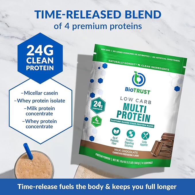 BioTrust Low Carb Protein Powder – Delicious Whey & Casein Blend from Grass-Fed Hormone Free Cows – Non GMO, Gluten Free (Chocolate)