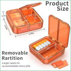 Small Pill Box,4 Compartments Travel Pill Case, Portable Pill Organizer,Mini Pill Container for Pocket,Daily Compact Travel Medicine Holder for Vitamins Fish Oil and Supplement Storage(Orange+Yellow)