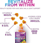 Collagen Peptides Gummies with 2500mcg Biotin Per Serving - Hair Growth, Skin & Nails Supplement - Hydrolyzed Collagen Multi Type I & III, Vitamin C for Immune Support, Orange Flavor, 120 Gummies
