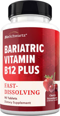 BioSchwartz Bariatric B12 Plus Dissolvable Tablets - 1000mcg Vitamin B12, Vitamin B6, Folate, Biotin - Cherry Strawberry Flavor, 3-Month Supply, Third Party Tested, for Bariatric Patients, 90 Count