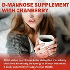 D Mannose with Cranberry Gummies, D-Mannose Supplements 1300mg for Women, Support Natural Urinary Tract & Bladder Health, Sugar-Free, 60 Count