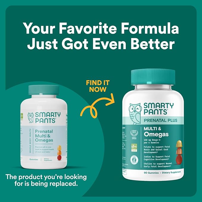 SmartyPants Prenatal Vitamins for Women, Multivitamin Gummies: Omega 3 Fish Oil (EPA/DHA), Biotin, Methylfolate, Vitamin D3, C, Vitamin B12,B6 A,K &Zinc, Inositol,(20 Day Supply),80 Count (Pack of 2)