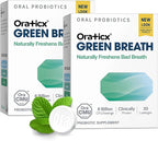 OraTicx Oral Probiotics Green Breath, Freshen Bad Breath, Dental Probiotic Supplement for Oral Health, 8 Billion CFU, Mint Flavor 30 Lozenges 2-Pack