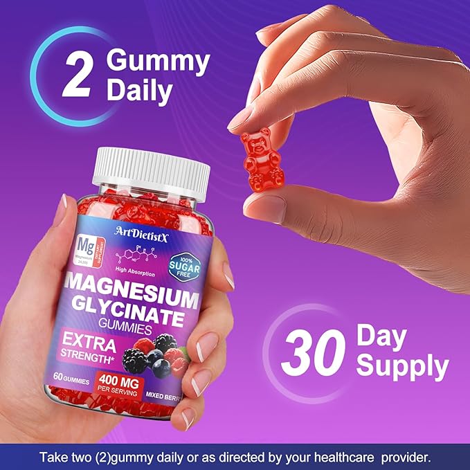 Magnesium Glycinate Gummies 400mg, Sugar Free Mаgnеsium Gummiеs for Adults with Magnesium Malate, Zinc, and Vitamin B6 for Sleep, Body Support and Relaxation, Non GMO, 60 Count-Multi-Flavor