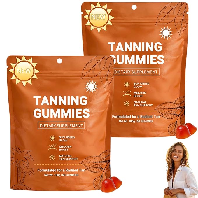2026 New Tanning Gummies for Women, Skin Radiance & Hydration for Natural Looking Glow, Bronzing, with Vitamin C & E, Astaxanthin, Beta Carotene, Vegan & Sugar Free, Non-GMO, 60 Count (2 Pcs)