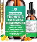 Turmeric Curcumin Supplement Drops with 95% Curcuminoids, Enhanced Absorption Liquid Turmeric Complex 1000mg w/Bee Propolis Ginger MCT Oil Vitamin C & Black Pepper for Joint & Immune Support | Non GMO