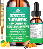 Turmeric Curcumin Supplement Drops with 95% Curcuminoids, Enhanced Absorption Liquid Turmeric Complex 1000mg w/Bee Propolis Ginger MCT Oil Vitamin C & Black Pepper for Joint & Immune Support | Non GMO