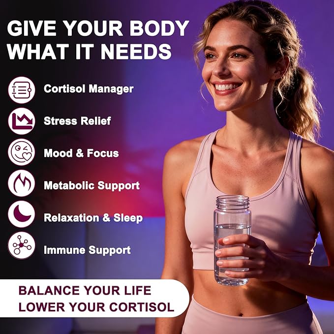 Cortisol Reducer for Women & Men with Magnesium Glycinate, Ashwagandha, L-Theanine - Supports Stress Relief, Sleep & Heart Health, Nerves, Muscles - 2 Fl Oz