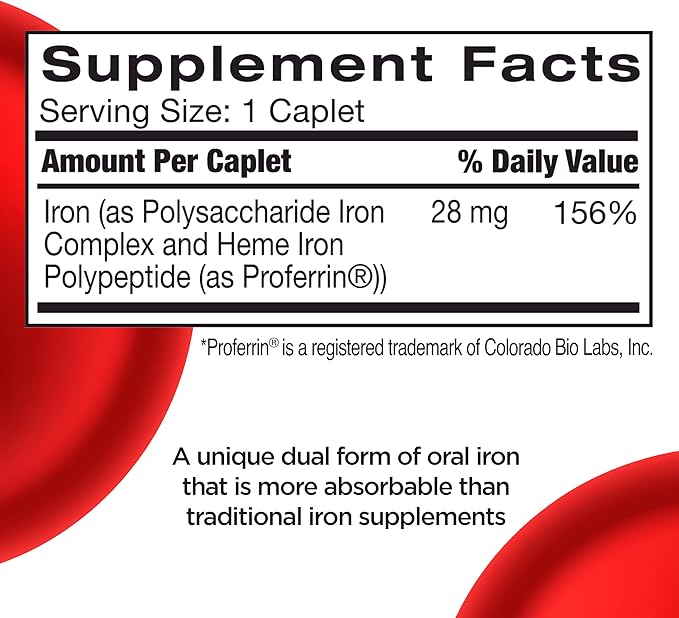 Feosol Complete Iron Supplement Caplets, Bifera Iron for High Absorption, Heme and Non-Heme Dual Action Minimizes Side Effects, 1 Per Day, for Energy and Immune System Support, 30 Count (Pack of 36)