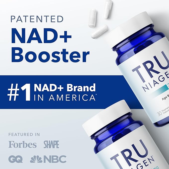 TRU NIAGEN Patented NAD Supplement for Brain Function, Anti Aging & Cell Regeneration, 300mg Niagen, 30 Servings | Supports Cellular Energy, Muscle | Nicotinamide Riboside (NR) Take 1 Daily | 2 Bottle