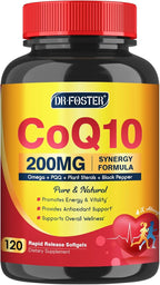 CoQ10 200mg Softgels with Vitamin E & Omega 3-6 -9 & PQQ - High Absorption Coenzyme Q10 with Bioperine | Maximum Antioxidant | Heart Supports & Cellular Energy Production Supplement | 120 Servings