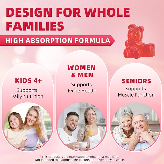 Calcium Citrate Gummies 1200mg Chewable Calcium Supplement for Women & Men, Supports Bone, Muscle & Immune Health, Sugar-Free, Non-GMO, Gluten-Free, Natural Raspberry Flavor, 60 Count