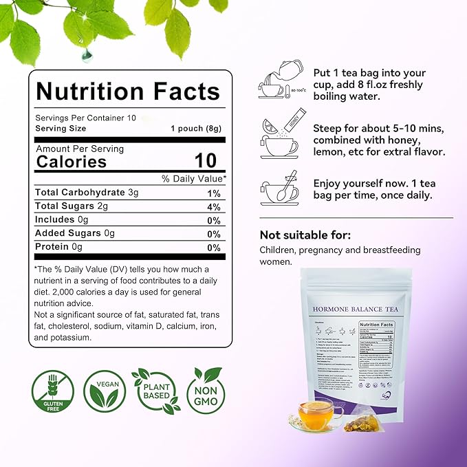 Hormone Balance Tea for Women Support Menstrual Cycle & Help to Get Pregnant Fast, 10 Loose Leaf Teabags for Fertility and Ovulation