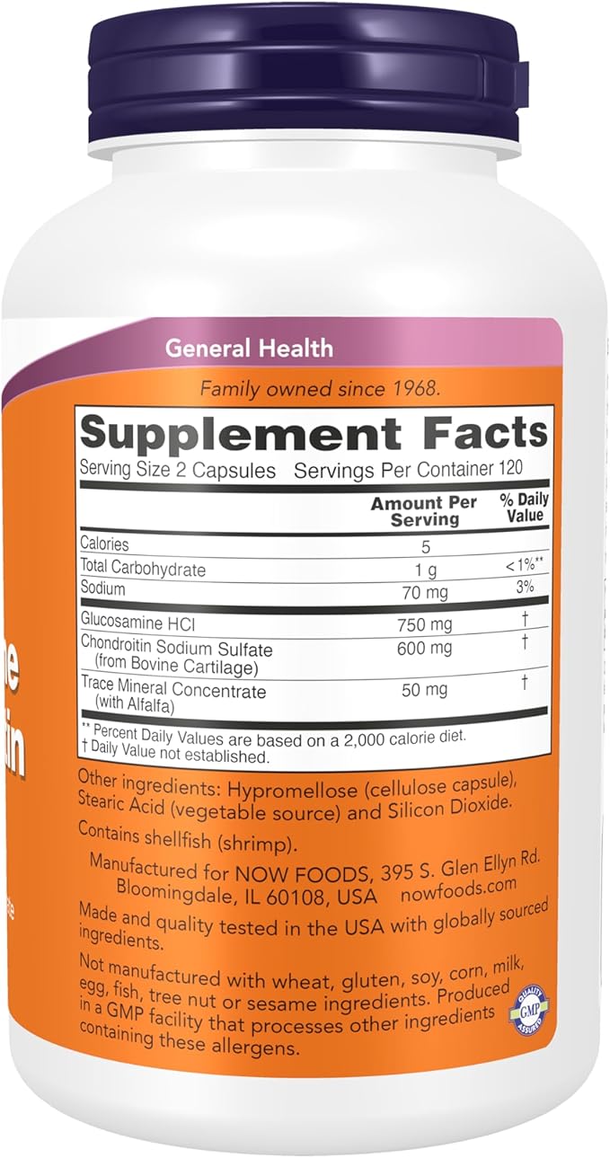 NOW Supplements, Glucosamine & Chondroitin, with Trace Mineral Concentrate and Alfalfa, 240 Veg Capsules
