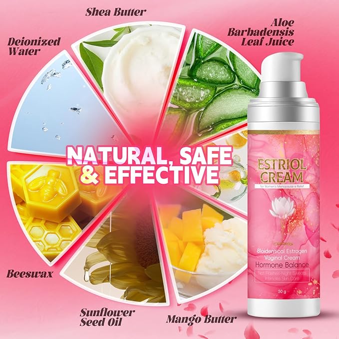 Estriol Cream for Women Menopause, Bioidentical Estrogen Cream & Vaginal Moisturizer Support Menopausal Hormone Balance - Relief Dryness, Hot Flashes & Night Sweats, 50ML