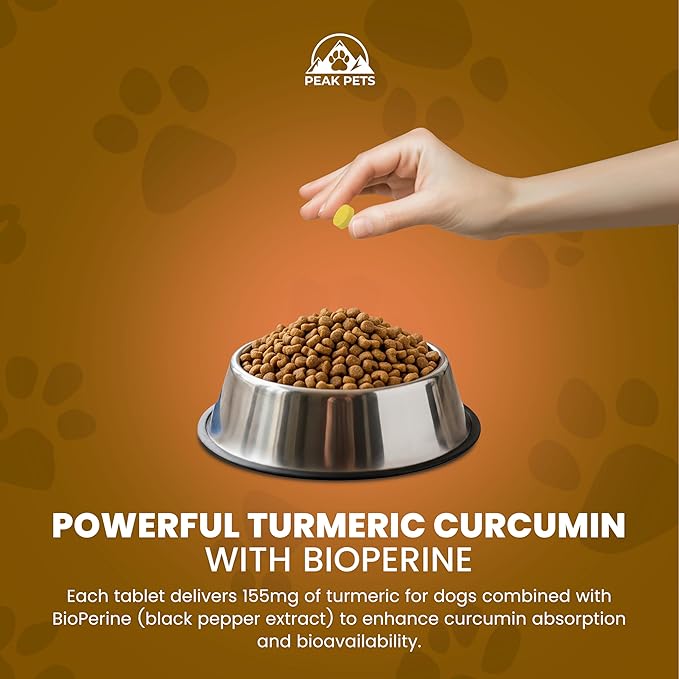 Turmeric for Dogs (155mg) Turmeric Curcumin Supplement for Dogs with BioPerine - Immune System Hip, Mobility & Joint Support - 120 Chicken Flavor Chewable Tablets - Third Party Tested & Non-GMO