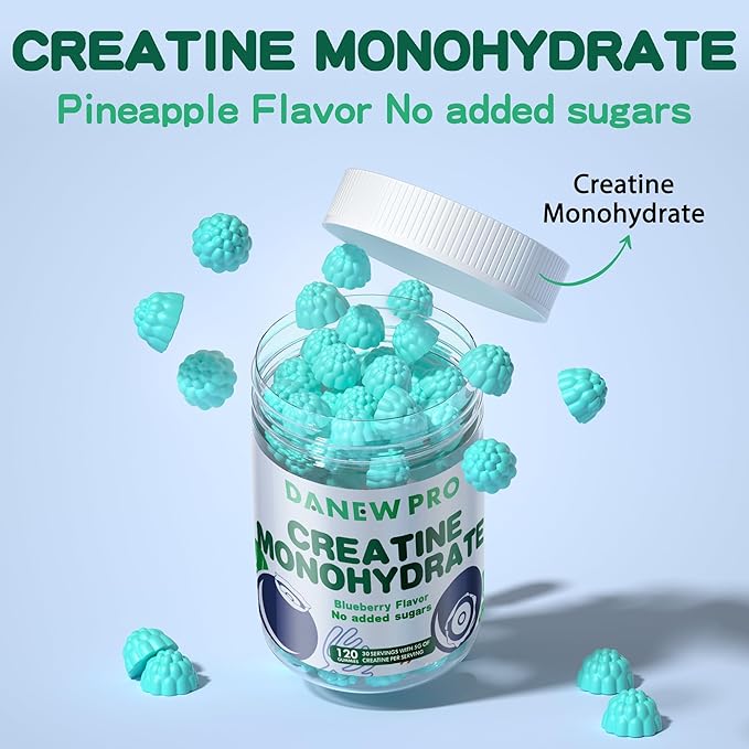 NSF Certified Creatine Gummy 5g.Creatine Monohydrate Gummies for Men & Women, Creatine Monohydrate for Muscle Strength, Muscle Builder, Energy Boost, Pre-Workout Supplement(120 Count)-Blueberry Flavor
