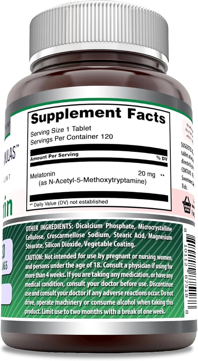 Amazing Formulas Melatonin Supplement | 20 Mg Per Serving | Tablets | Non-GMO | Gluten-Free | Made in USA (1 Pack, 120 Count)