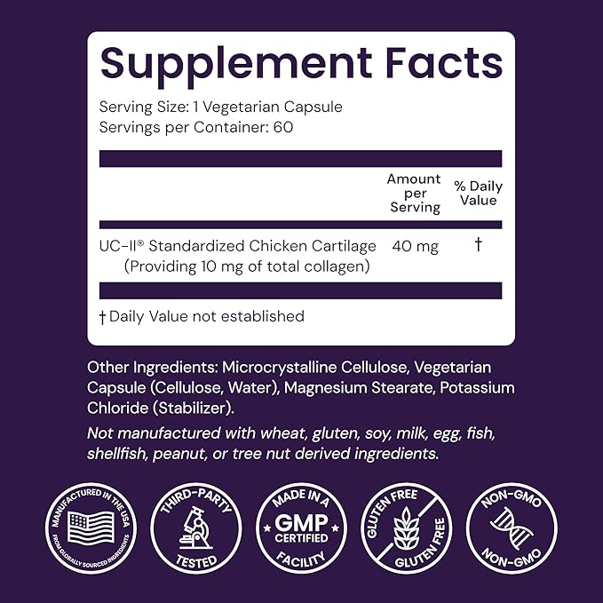 Healthy Origins UC-II 40 mg (Undenatured Type II Collagen, Non-GMO, Gluten Free, Joint Support), 60 Veggie Caps