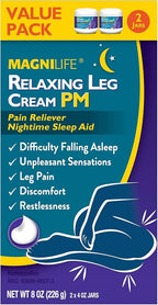 MagniLife Relaxing Leg Cream PM, 4 Oz Jars (2 Pack), Homeopathic Nighttime Pain Reliever & Sleep Aid with Lavender & Magnesium, Non-Greasy Deep Penetrating Cream for Restless Legs & Discomfort
