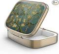 Pill Case Pill Box with Mirror Retro 2 Compartment Small Pill Case for Purse or Pocket Bronze Rectangular Pill Box or Vitamins, Fish Oil, Supplements, Pill Containe Travel Gifts（Vangogh Art）