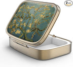 Pill Case Pill Box with Mirror Retro 2 Compartment Small Pill Case for Purse or Pocket Bronze Rectangular Pill Box or Vitamins, Fish Oil, Supplements, Pill Containe Travel Gifts（Vangogh Art）