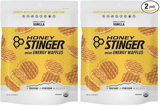 Honey Stinger Organic Mini Vanilla Waffles,Energy Stroopwafel for Exercise,Endurance and Performance,Sports Nutrition for Home & Gym,Pre and Post Workout,1 Bag,5.3 Ounce,(Pack of 2)