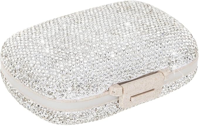 Medicine Organizer 8 Compartments Portable Travel Pill Organizer Crystal Small Pill Box Weekly Pill Container Daily Pill Holder Case for Vitamins,Cod Liver Oil, Supplement(Silver)
