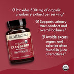 Dr. Mercola Organic Cranberry with PACs - Organic Cranberry Supplement for Urinary Tract Wellness* - Potent Antioxidants for Oxidative Stress Support* - Non-GMO, Gluten-Free, Soy-Free - 30 Capsules